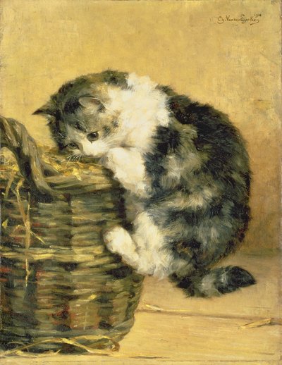 Cat with a Basket by Charles van den Eycken